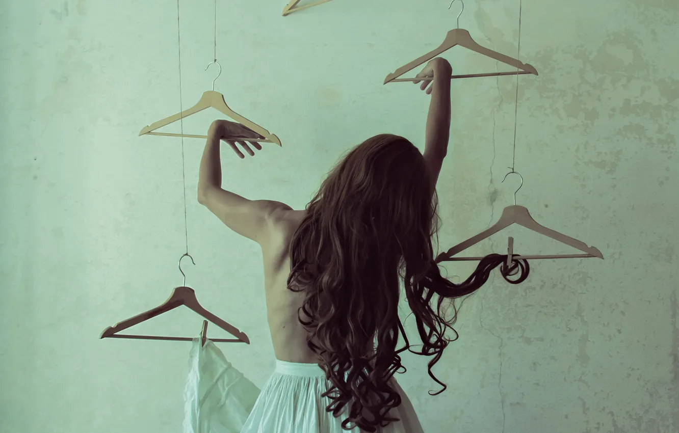 Photo wallpaper girl, hair, hanger