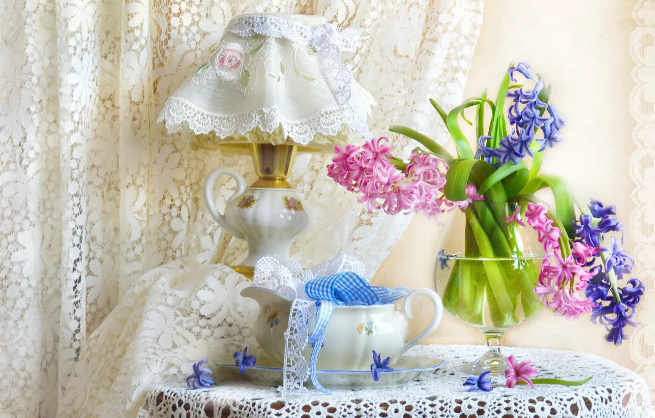 Photo wallpaper lamp, textiles, lampshade, hyacinth