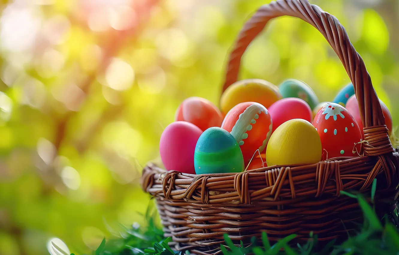 Photo wallpaper eggs, spring, colorful, Easter, wood, spring, Easter, eggs