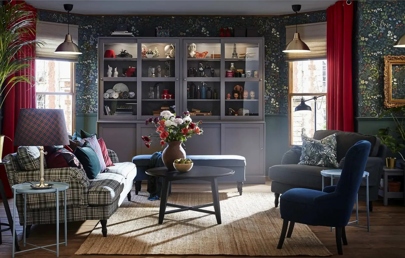Photo wallpaper design, style, room, interior, living room, IKEA, IKEA idea decor, furniture for small spaces