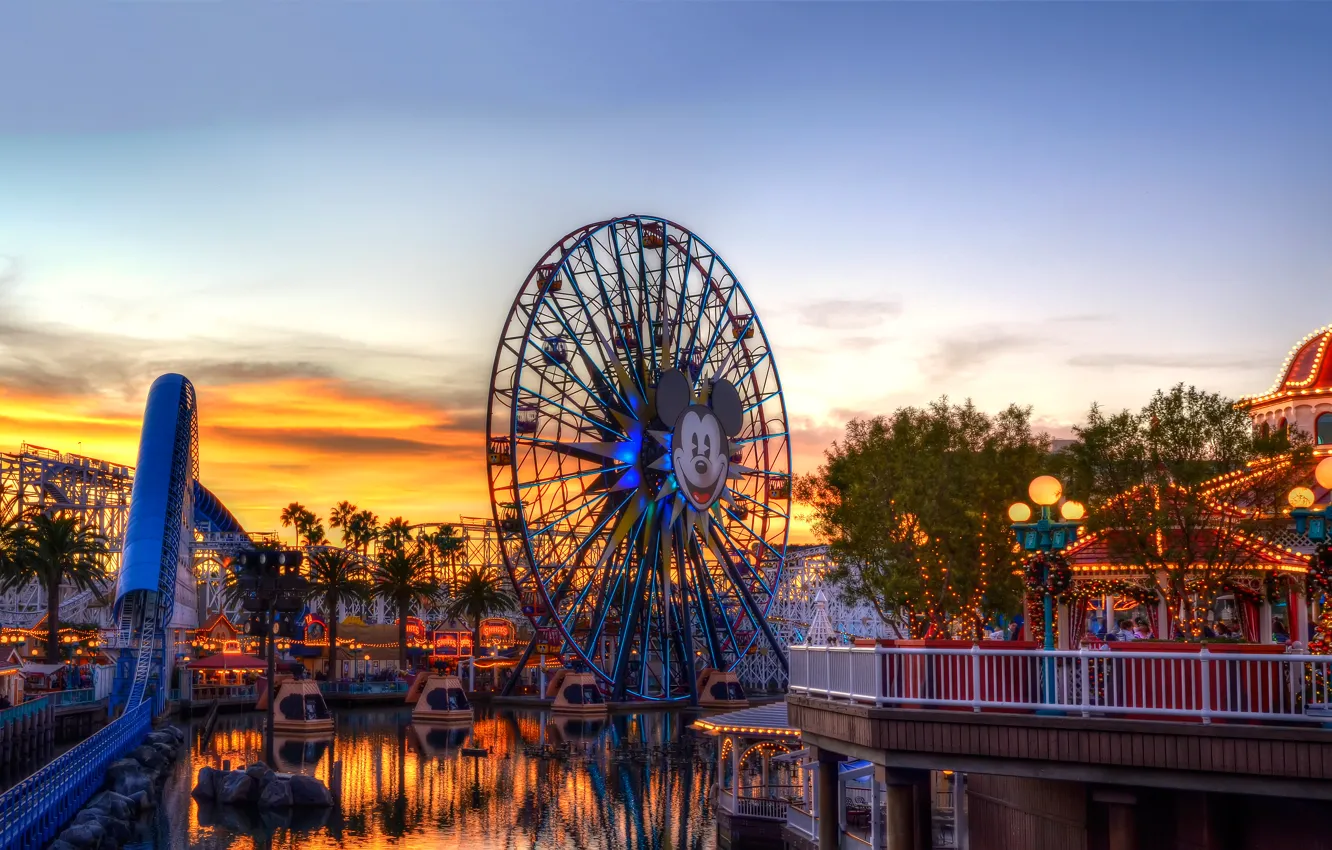 Photo wallpaper the sky, clouds, Park, the evening, wheel, CA, rides, slides