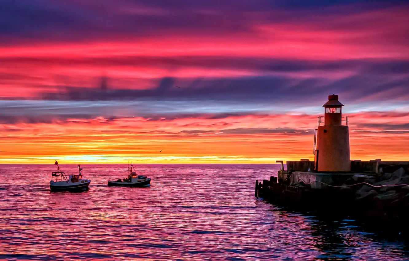 Photo wallpaper sea, sunset, the ocean, shore, the evening, Lighthouse, pier, pierce