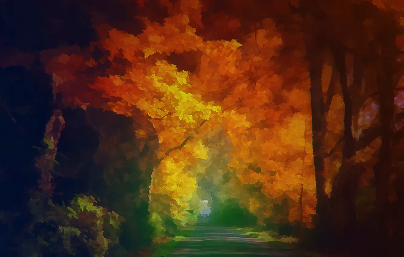 Photo wallpaper autumn, trees, landscape, nature, the way