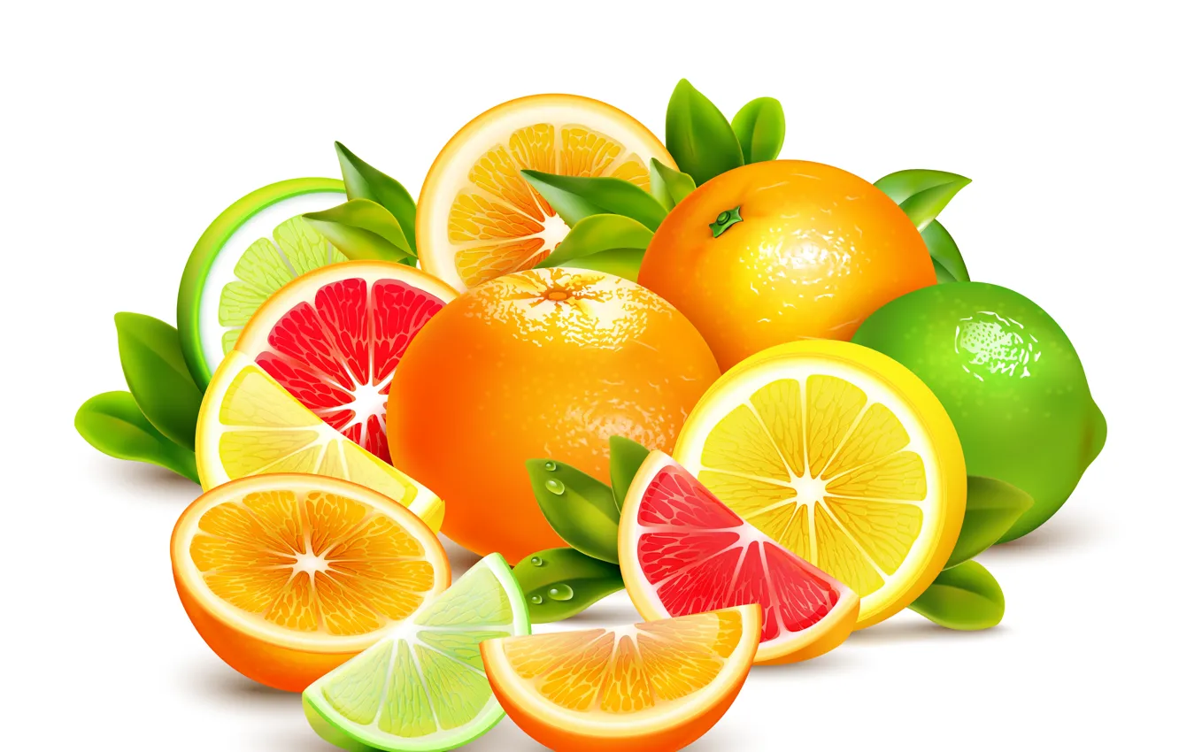 Photo wallpaper orange, lime, fruit, citrus