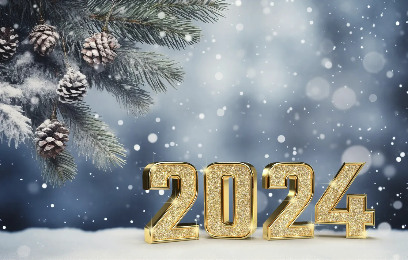 Wallpaper winter, snow, New Year, Christmas, figures, golden, new year ...