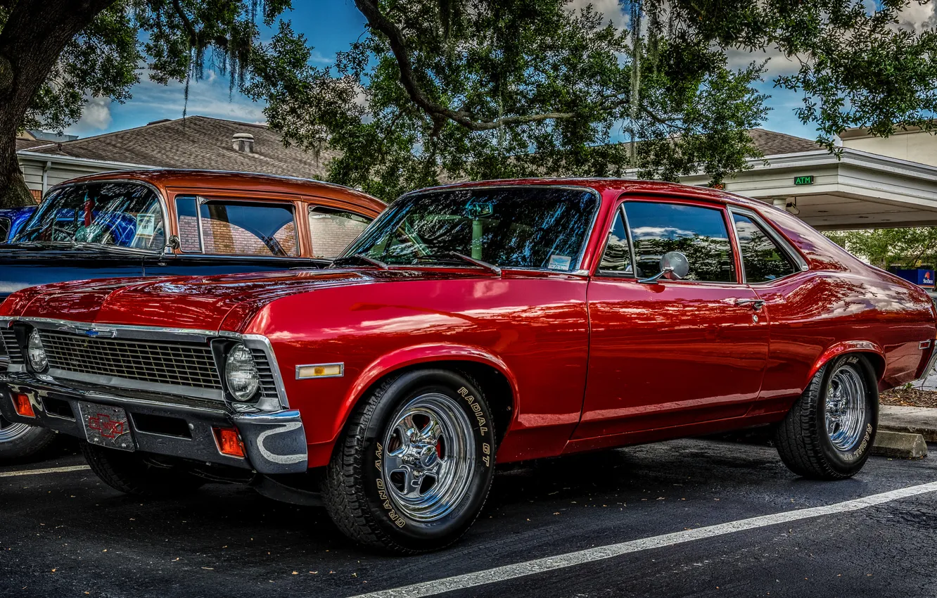 Photo wallpaper red, classic, 1971 Chevrolet Nova, Chevrolet Nova