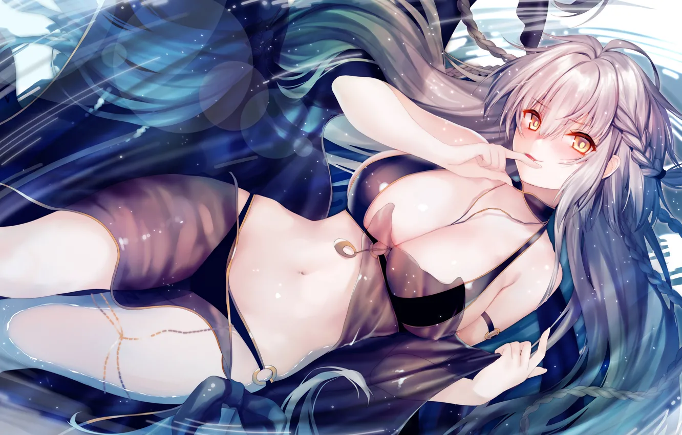 Photo wallpaper girl, sexy, cleavage, long hair, boobs, anime, water, beautiful