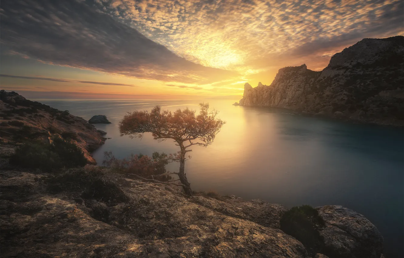 Photo wallpaper sea, landscape, sunset, nature, rocks, coast, the evening, Crimea