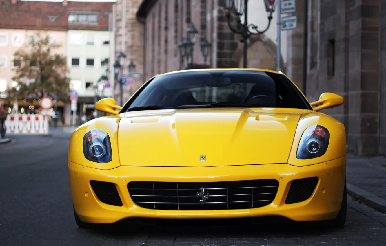 Photo wallpaper yellow, the city, blur, Ferrari, Fiorano, supercar, Ferrari, GTB