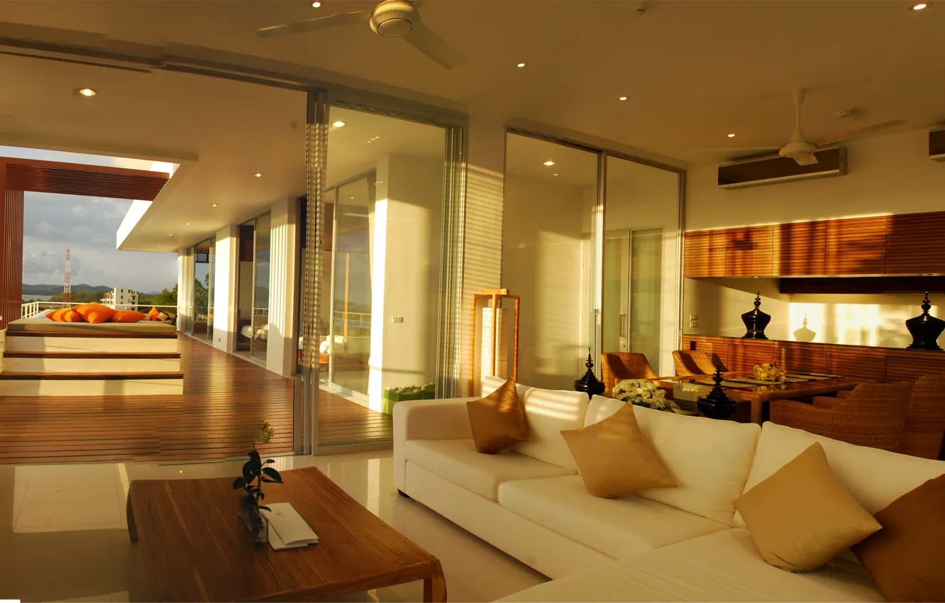 Photo wallpaper design, house, style, Villa, interior, pool, terrace, living space