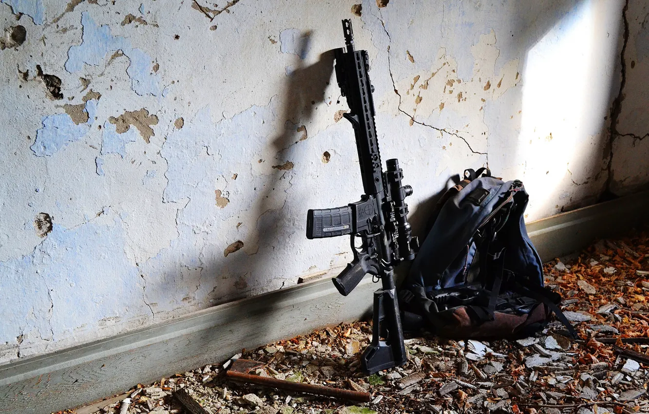 Photo wallpaper wall, carabiner, assault rifle