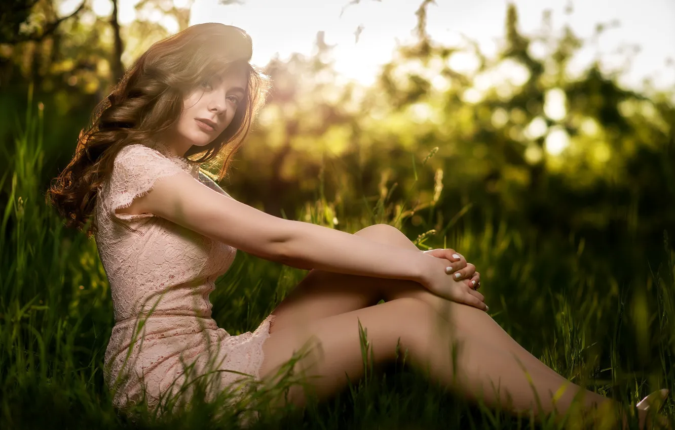 Photo wallpaper dress, legs, curls, Sergey Kudas, Sofia Alekseeva