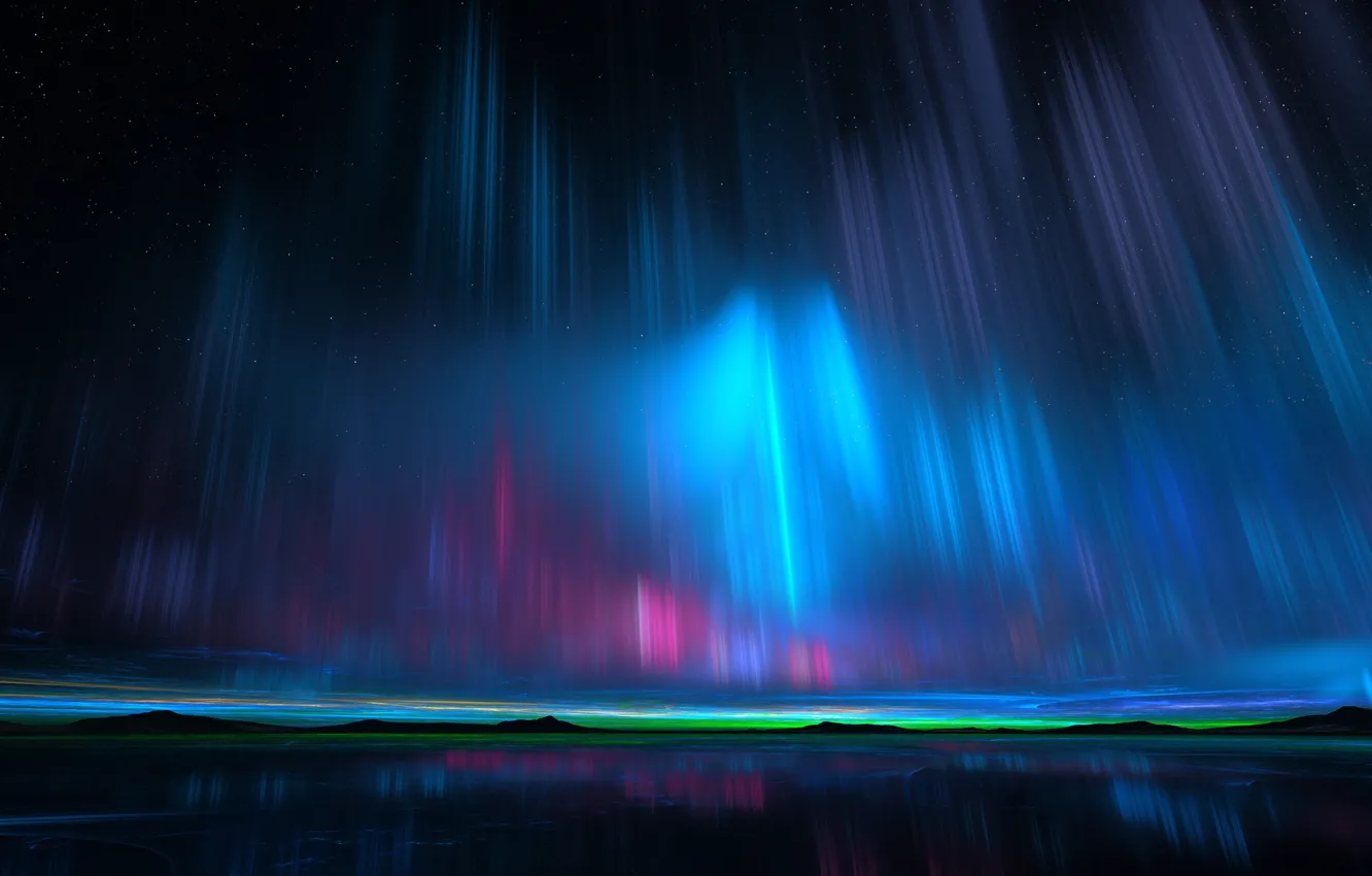 Photo wallpaper stars, night, reflection, beauty, Northern lights