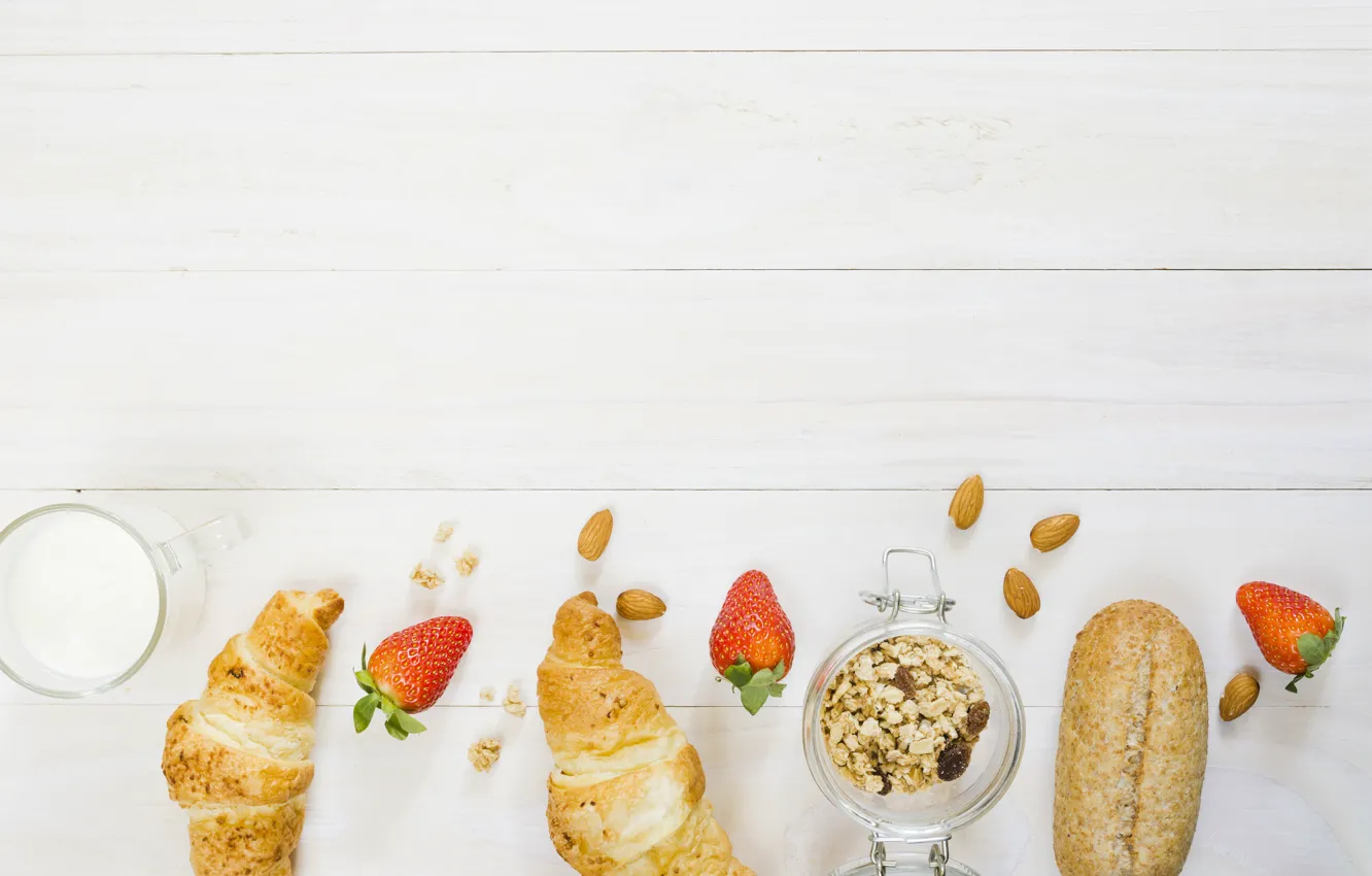 Photo wallpaper berries, Breakfast, bread, yogurt