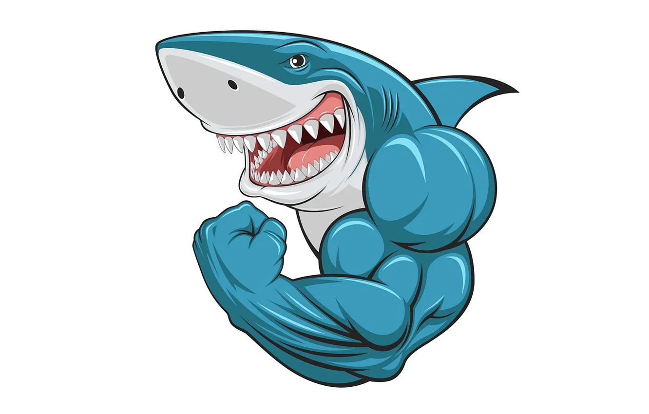 Photo wallpaper shark, mouth, muscles, biceps