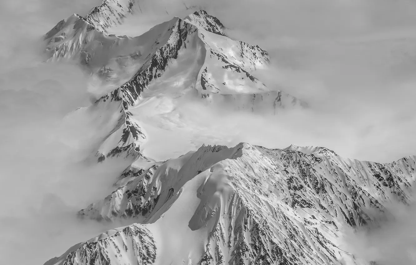 Photo wallpaper snow, mountains, Alaska, panorama, USA, Bird's-eye view