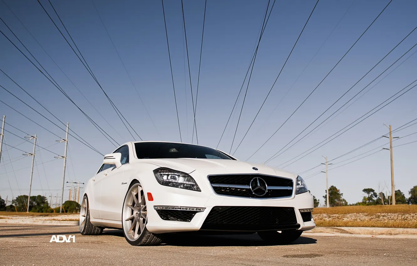 Photo wallpaper white, the sky, the sun, wire, Mercedes-Benz, sedan, Mercedes, AMG