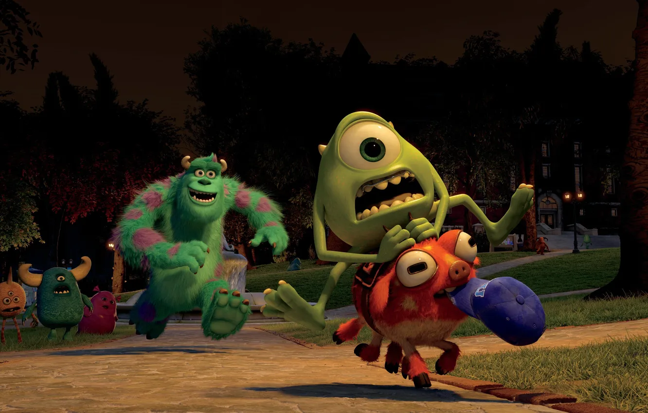 Photo wallpaper night, Park, cartoon, monster, Academy of monsters, Monsters University, Inc., Monsters Inc.