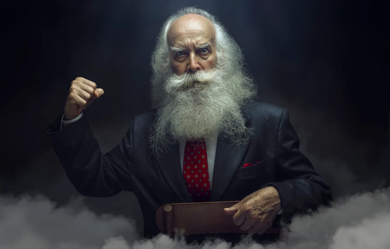 Photo wallpaper look, smoke, grandfather, beard