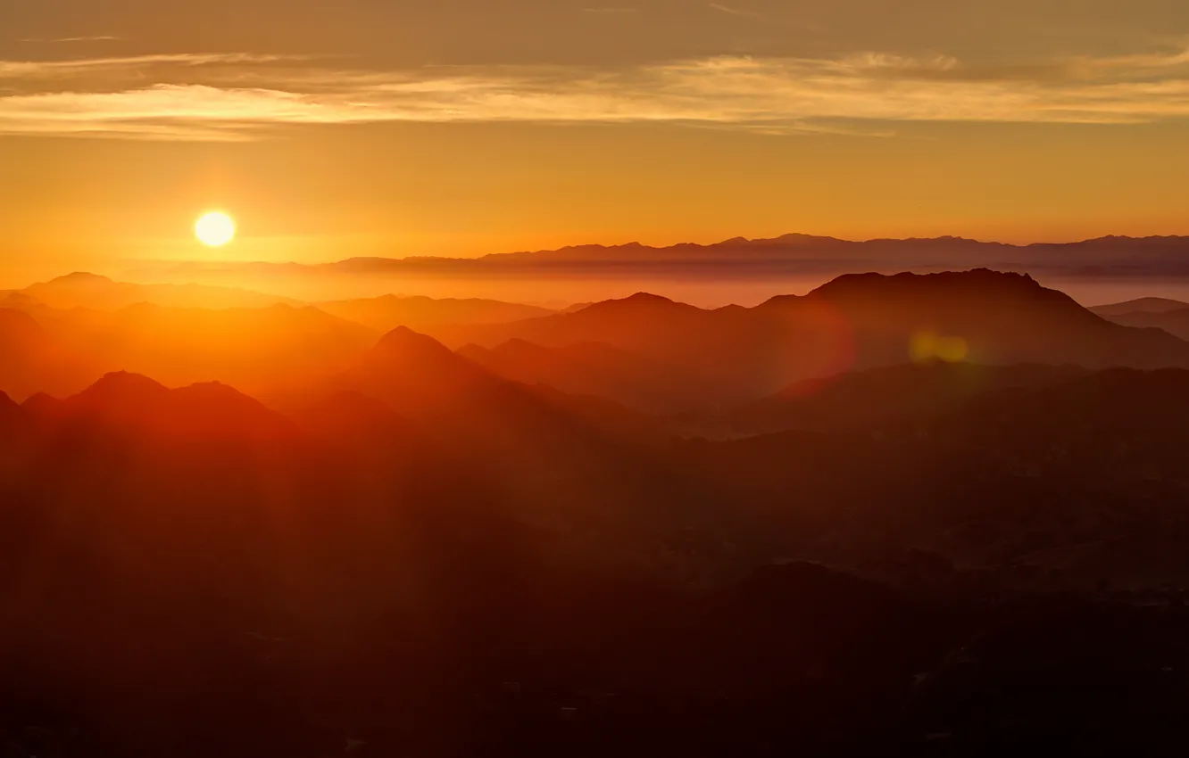 Photo wallpaper rays, mountains, dawn, sunlight, solace
