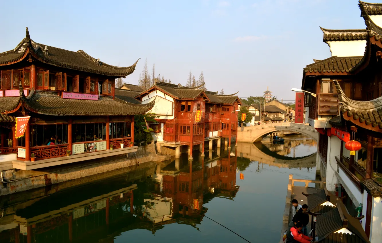 Photo wallpaper river, home, China, Shanghai, Shanghai, old town, Nanxiang Ancient Town