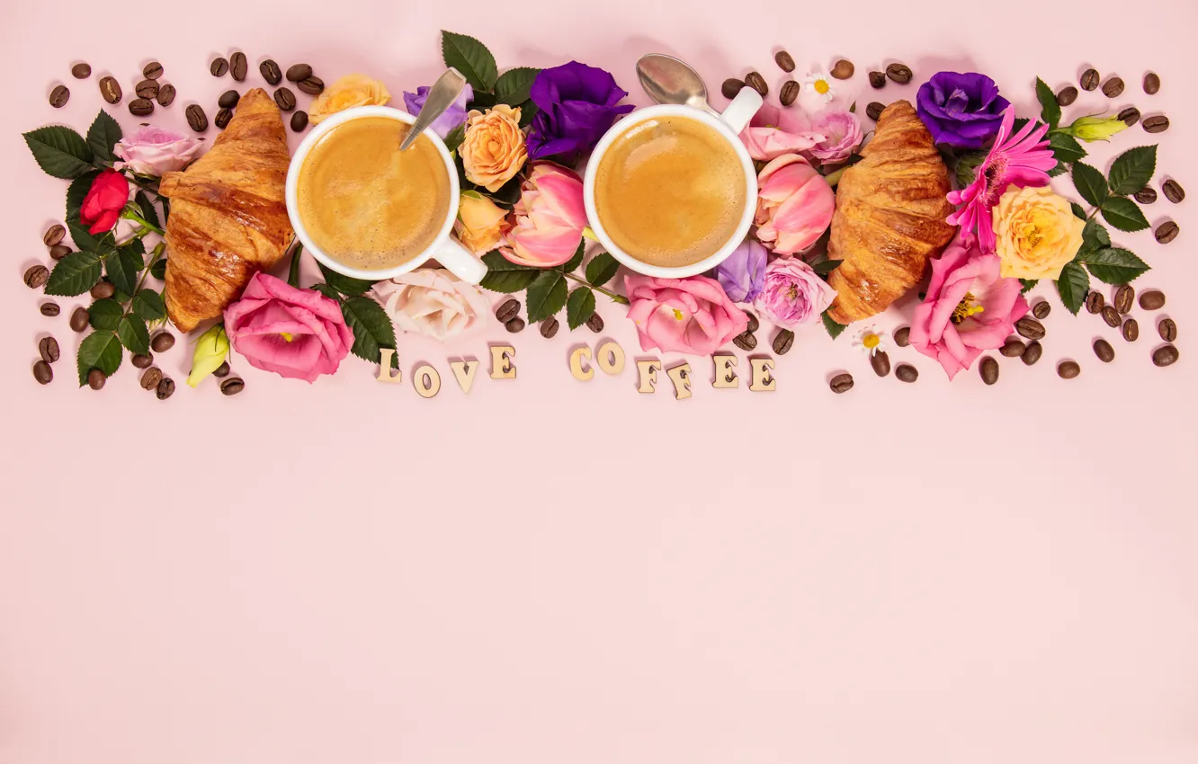 Photo wallpaper flowers, the inscription, coffee, Cup, composition, Natalia Klenova
