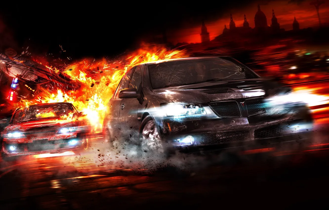 Photo wallpaper auto, fire, chase