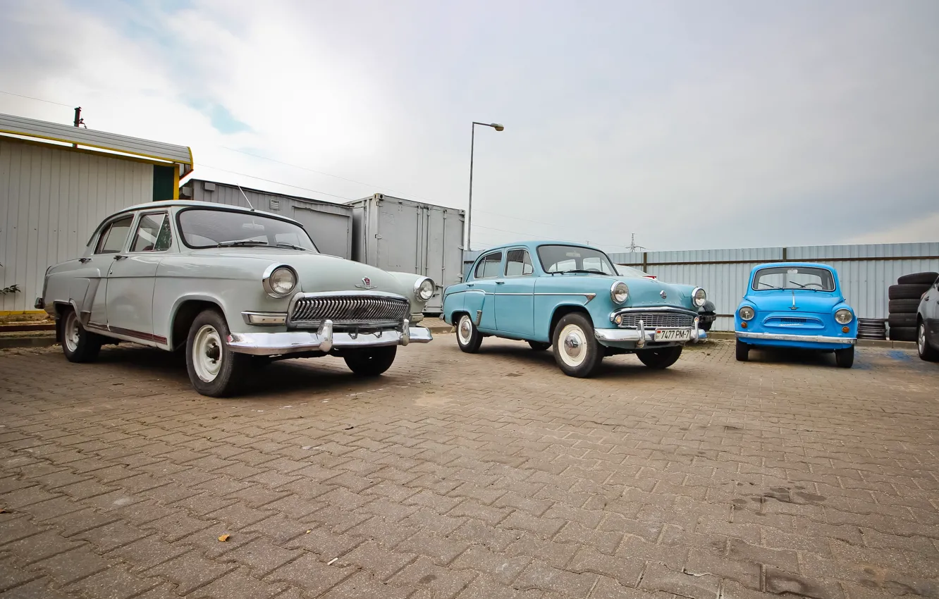 Photo wallpaper retro, USSR, ZAZ, Volga, moskvich
