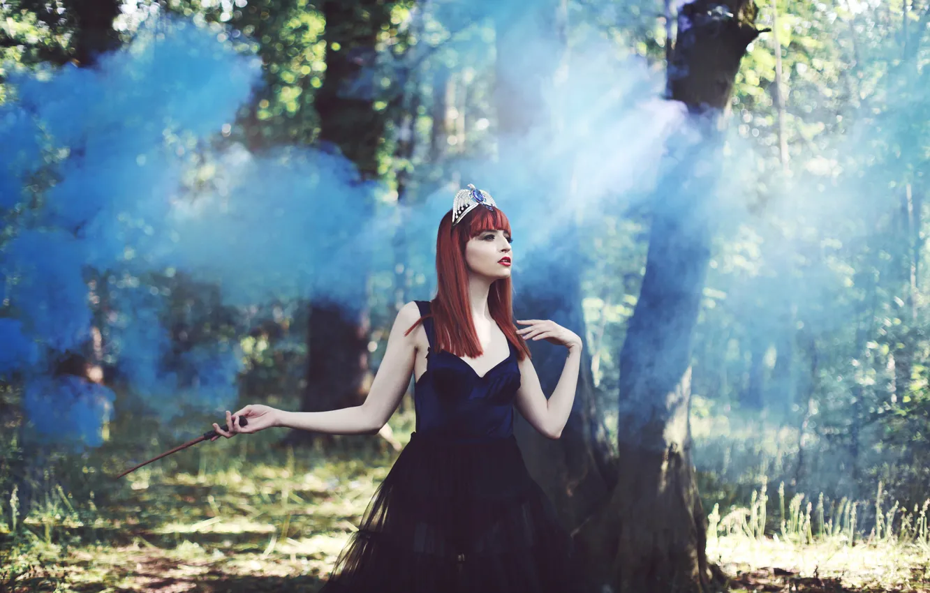 Photo wallpaper forest, fantasy, tale, art, Diadema, sorceress, magic wand