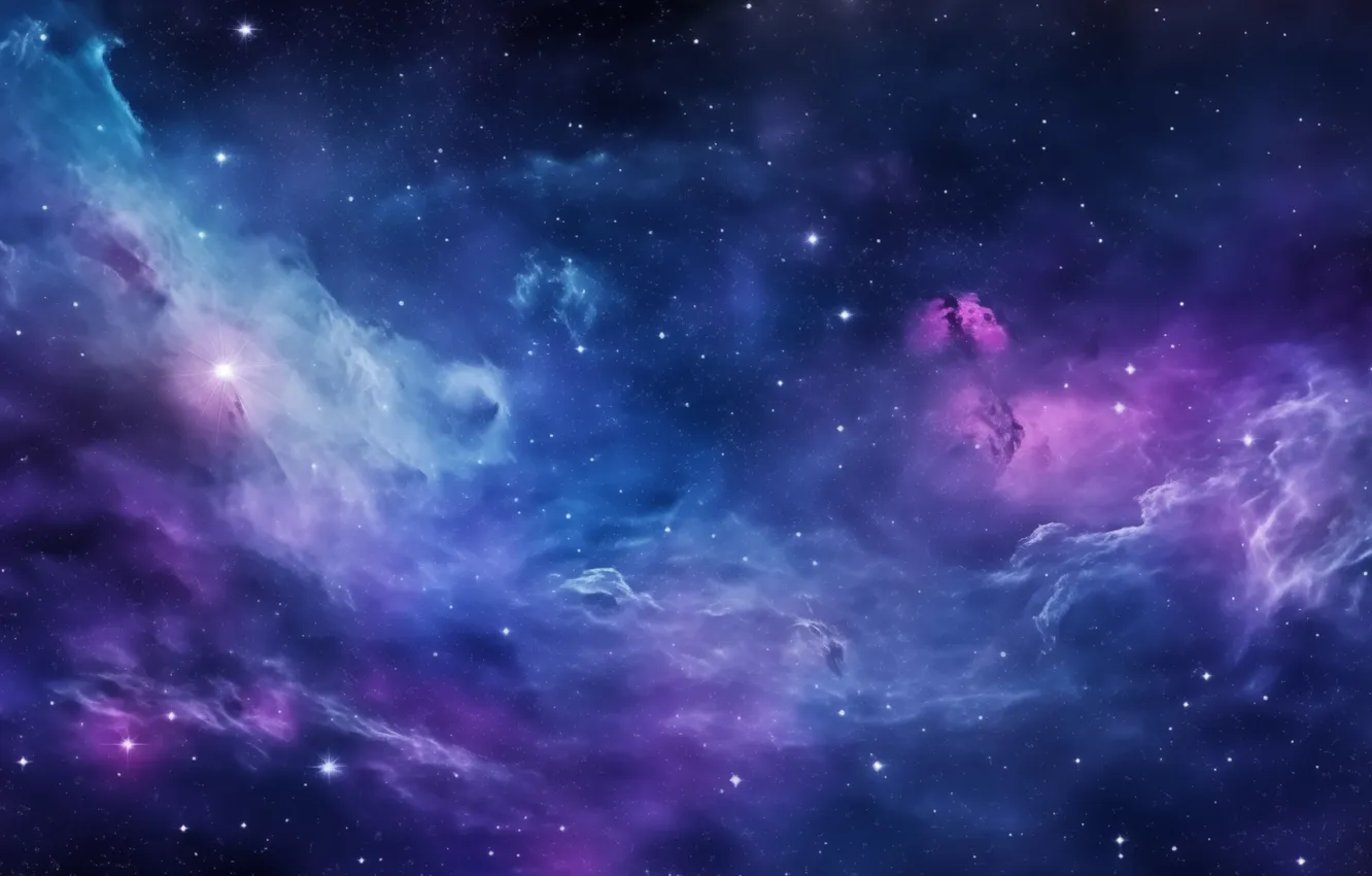 Photo wallpaper space, clouds, purple, AI Art