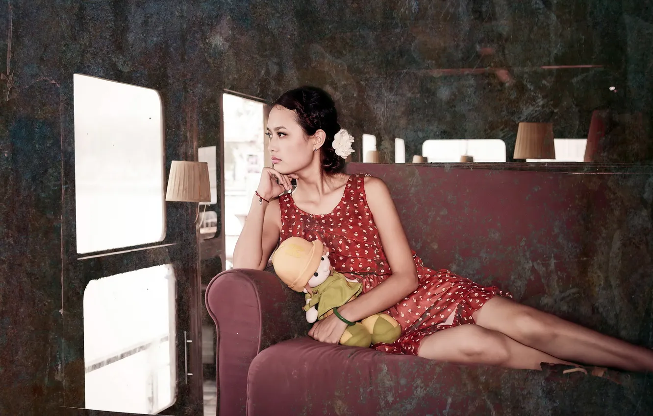 Photo wallpaper girl, background, toy