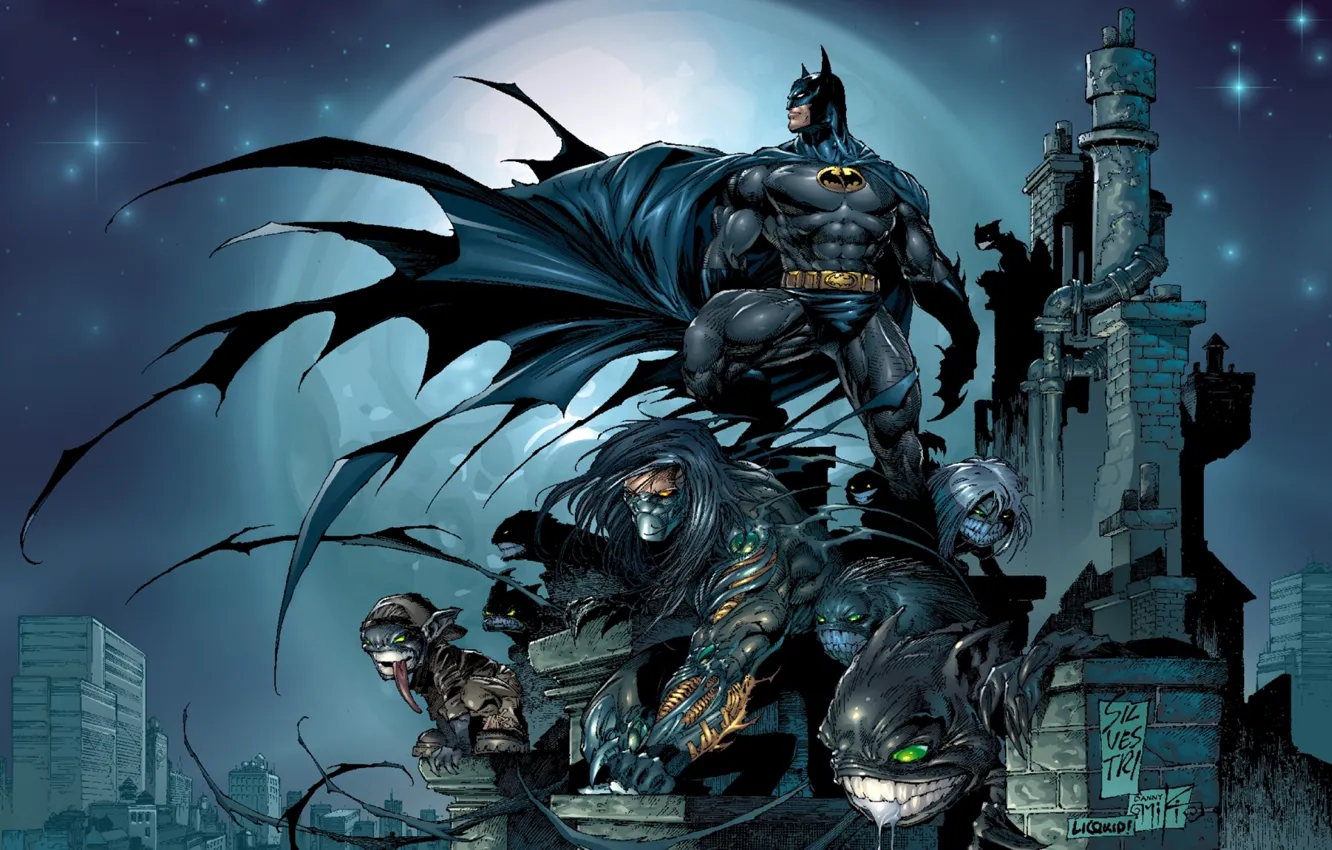 Photo wallpaper city, fantasy, Batman, artwork, mask, Comics, fantasy art, DC Comics