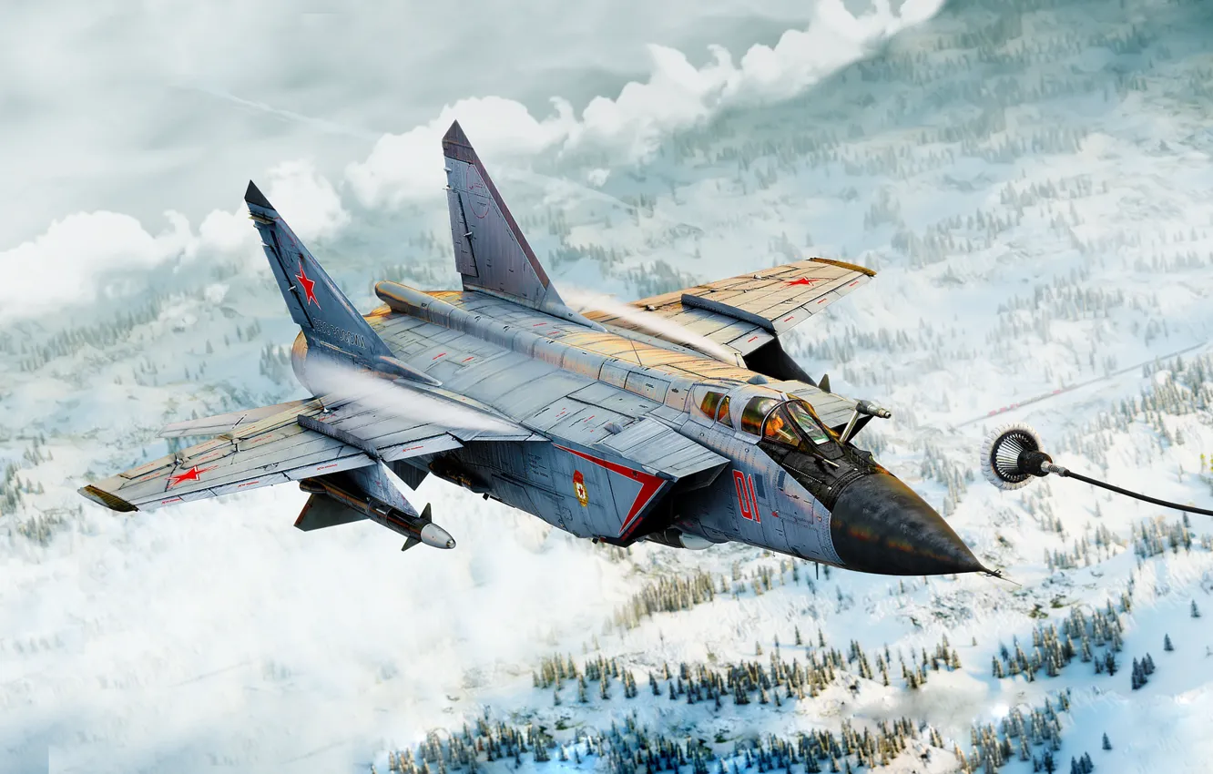 Photo wallpaper Winter, Figure, Fighter, Art, MiG, MiG, BBC, Interceptor