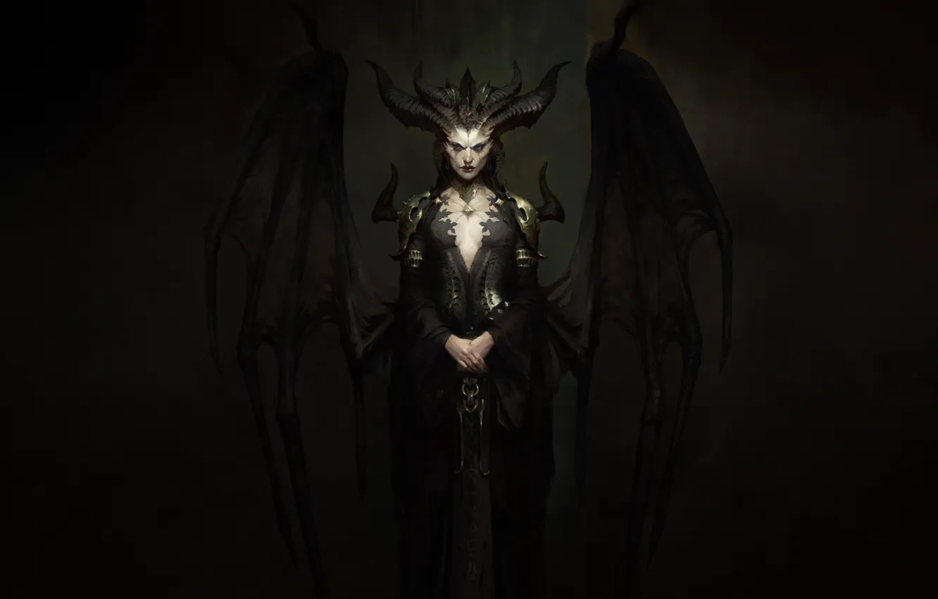 Photo wallpaper fiction, skull, horns, fantasy, game, Blizzard, diablo, art