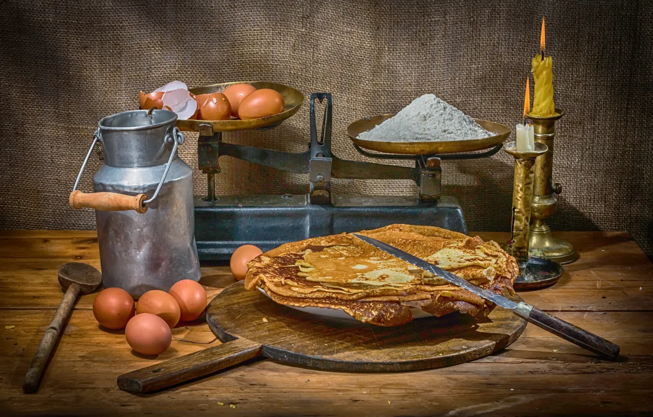Photo wallpaper pancakes, eggs, flour