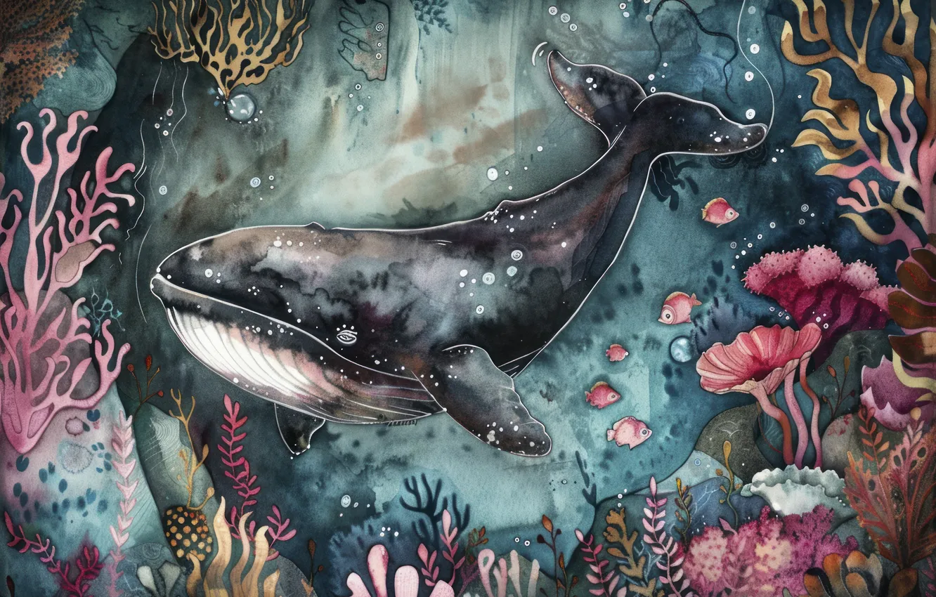 Photo wallpaper fish, corals, kit, underwater world, digital art, imitation painting, AI art, The Art of Artificial …