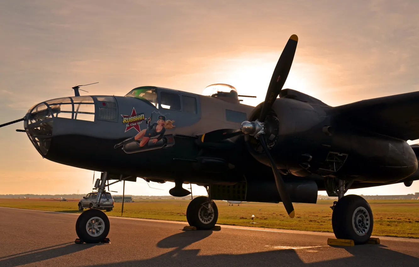 Photo wallpaper sunset, the plane, Parking, airbrushing, Airshow, bomber, club, military