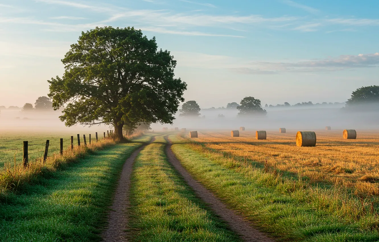 Photo wallpaper road, field, summer, the sky, trees