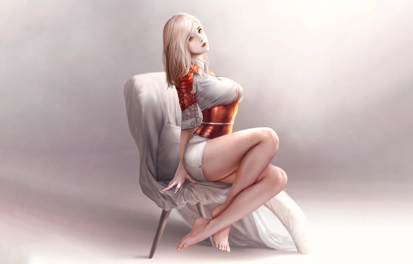 Photo wallpaper girl, sexy, cleavage, armor, long hair, dress, legs, boobs