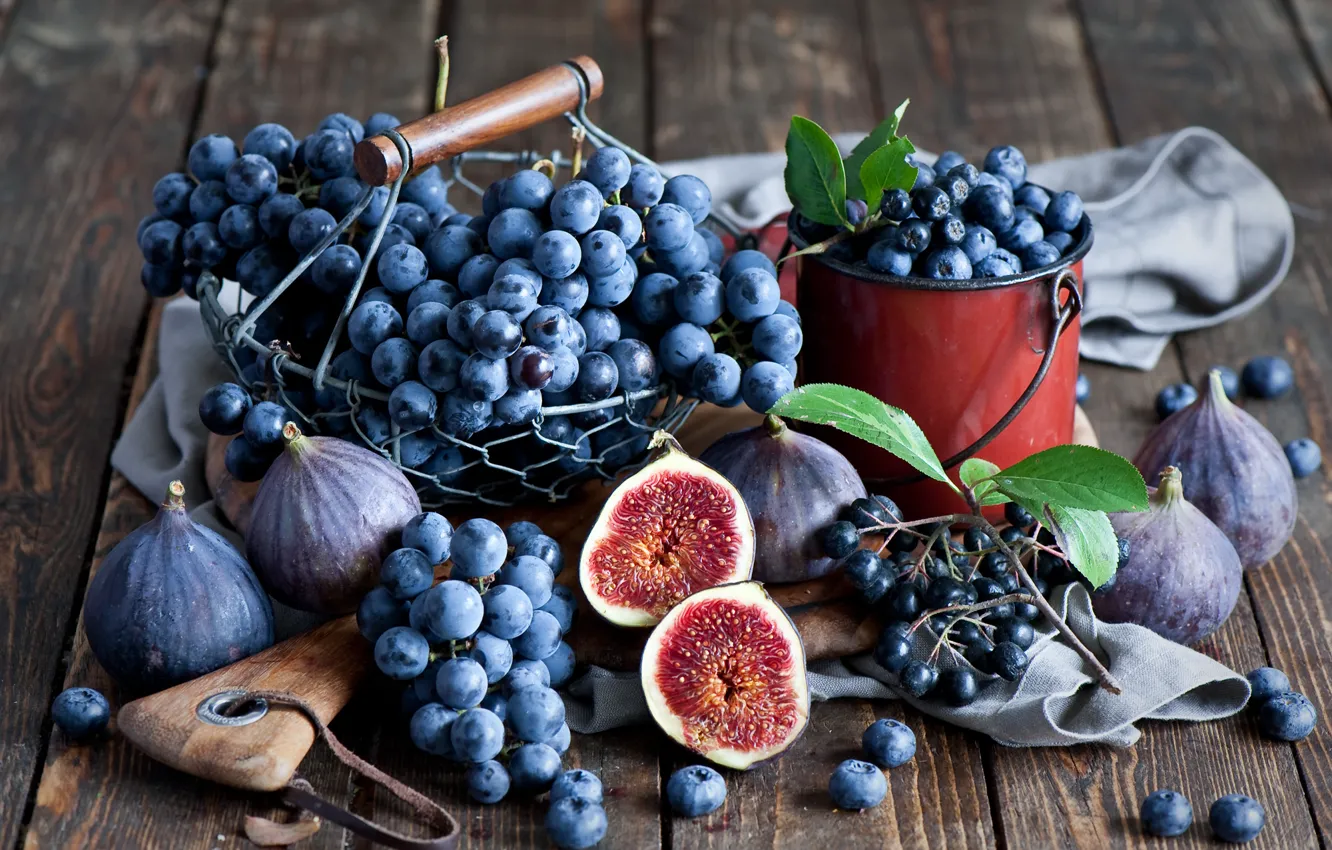 Photo wallpaper autumn, berries, blueberries, grapes, still life, bunches, figs, Anna Verdina