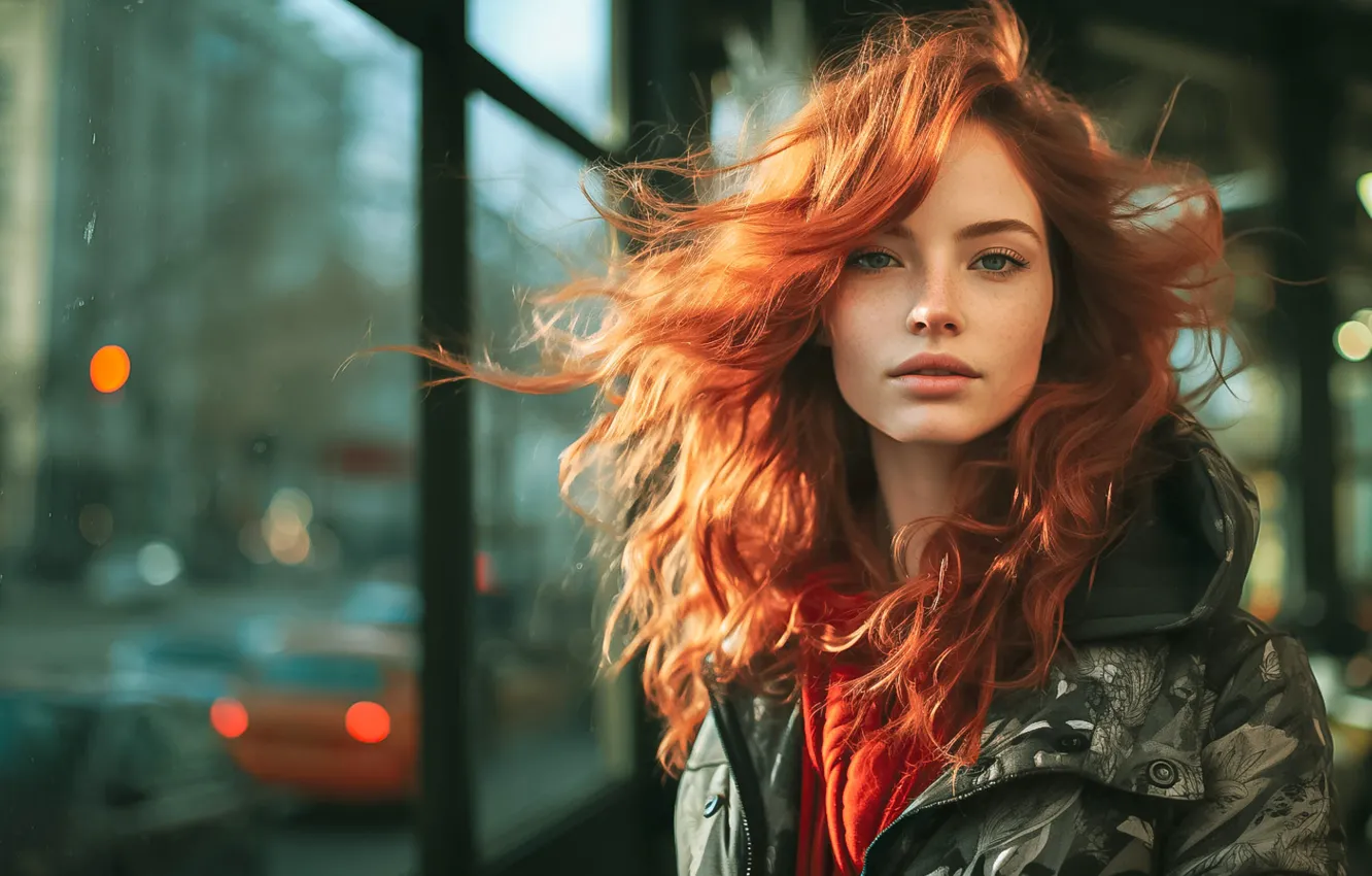 Photo wallpaper look, red, redhead, neural network, Malgorzata Walkowska