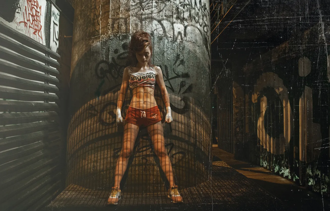 Photo wallpaper girl, hair, shorts, figure, bandages