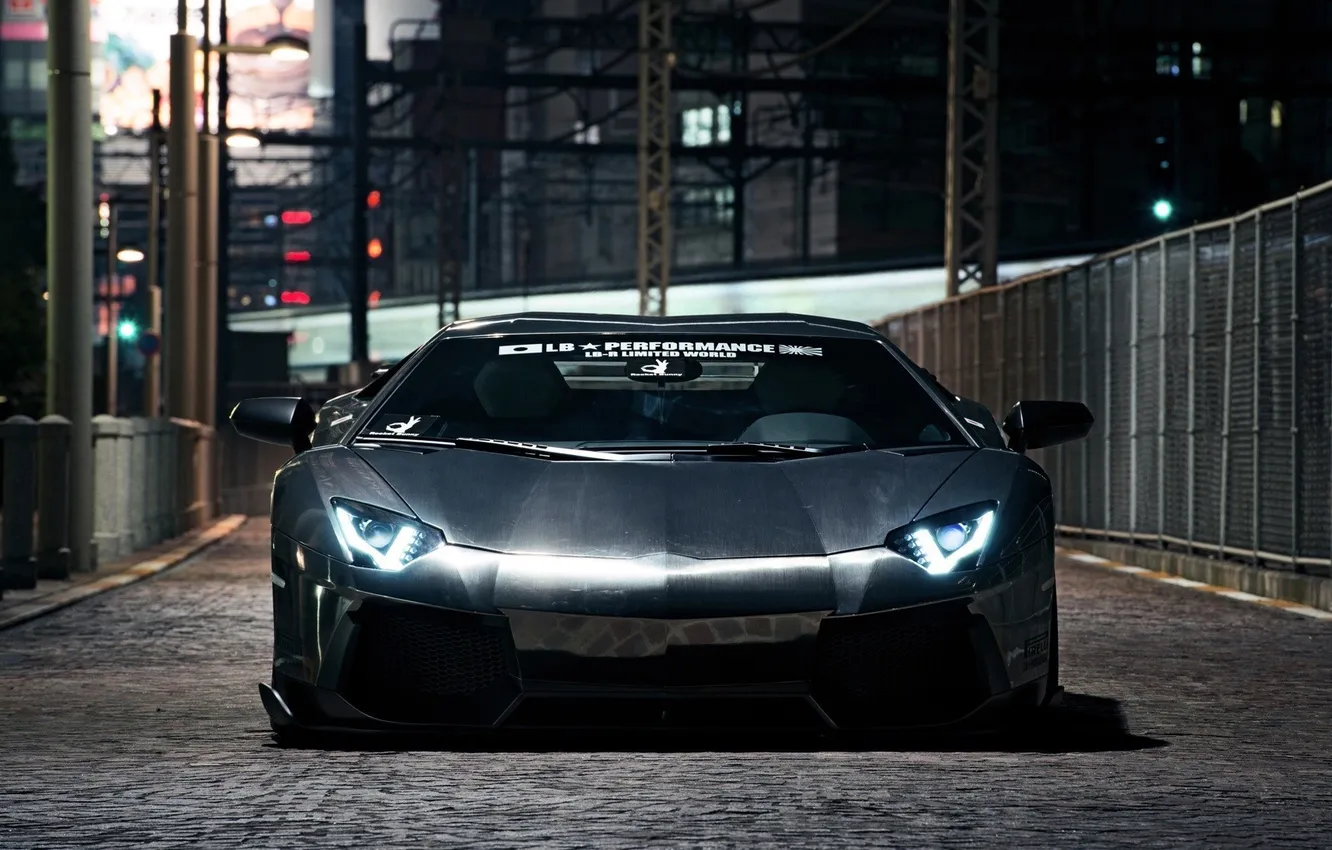 Photo wallpaper auto, Lamborghini, black, on the street