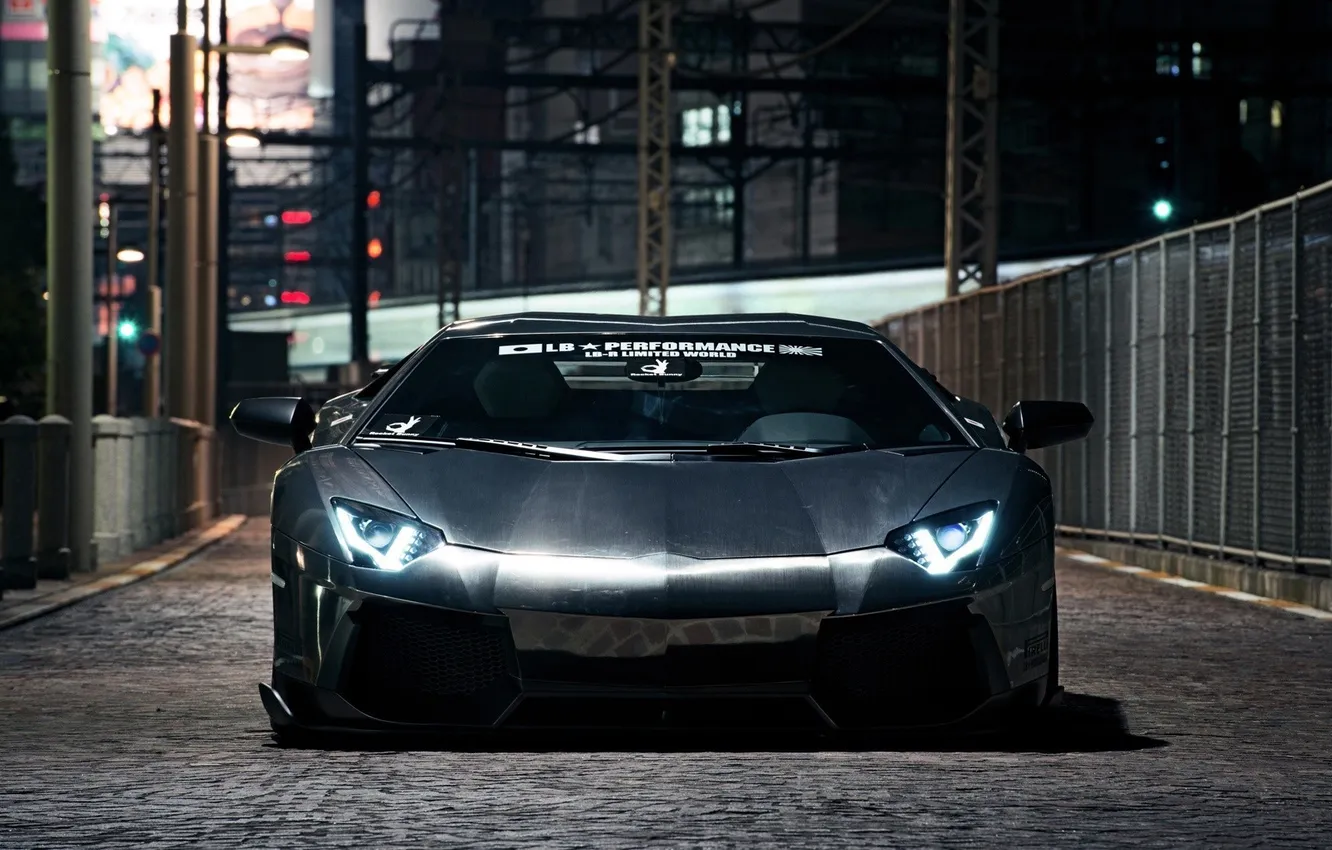 Photo wallpaper auto, black, Lamborghini, on the street