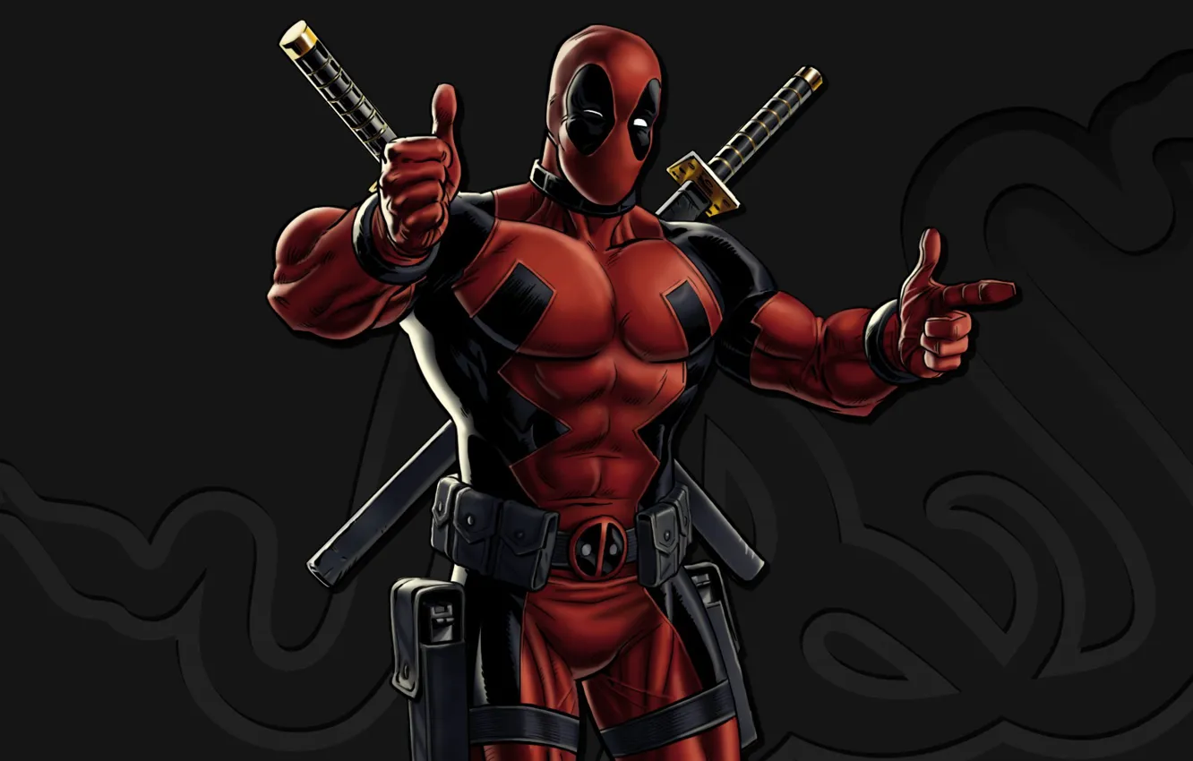 Photo wallpaper red, sword, gun, pistol, logo, weapon, katana, man