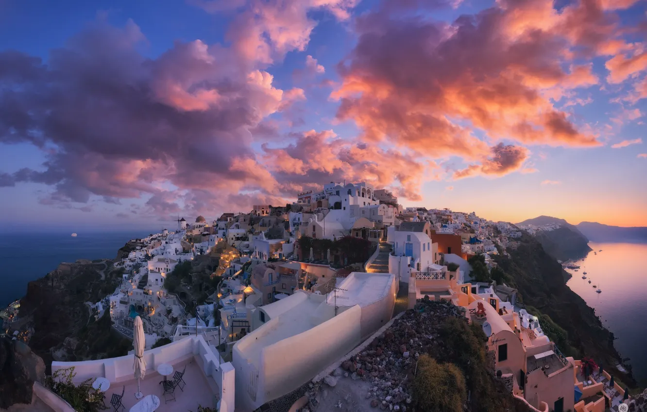 Photo wallpaper the sky, clouds, Santorini, Greece