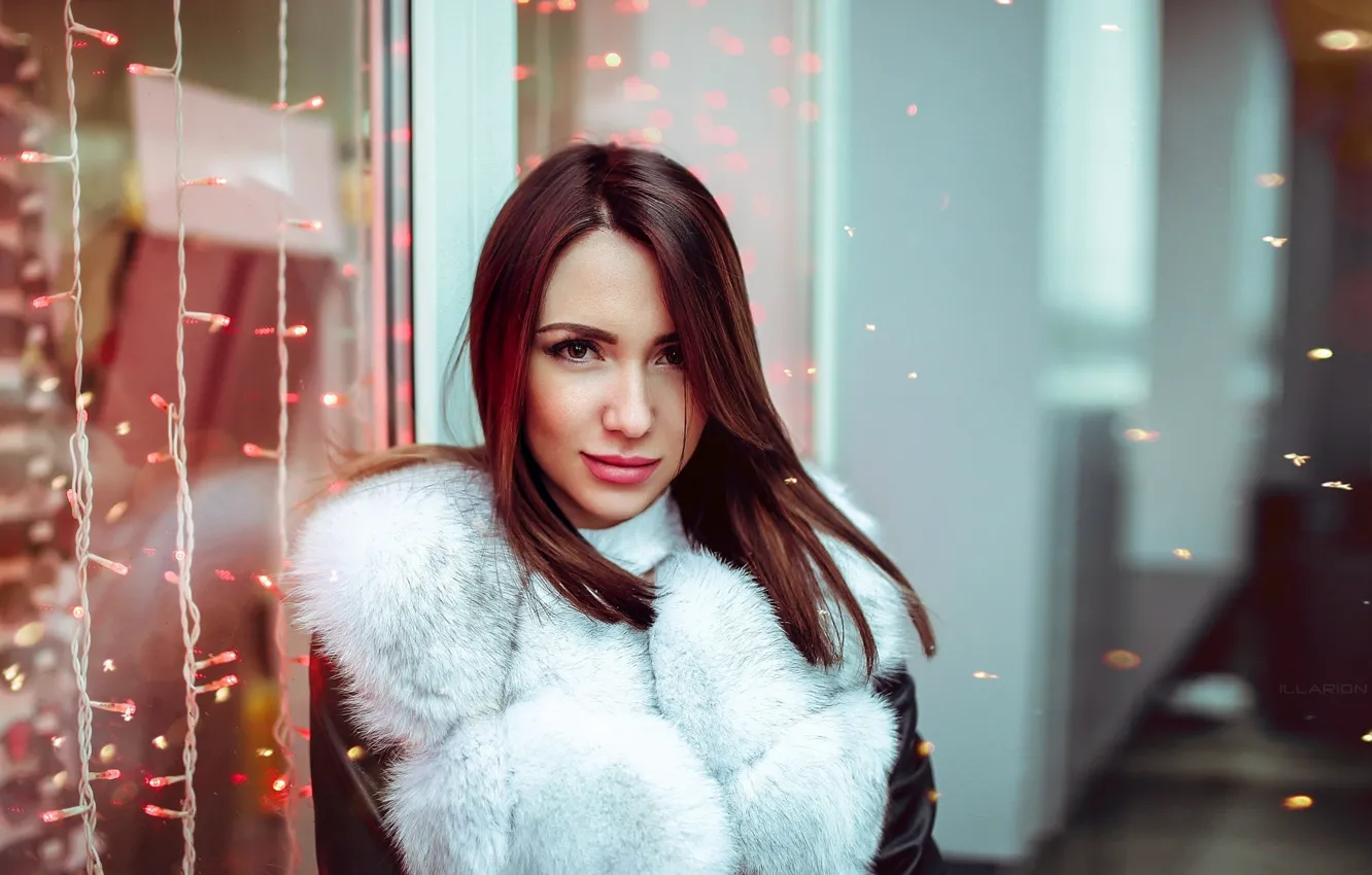 Photo wallpaper look, pose, model, portrait, makeup, jacket, hairstyle, fur