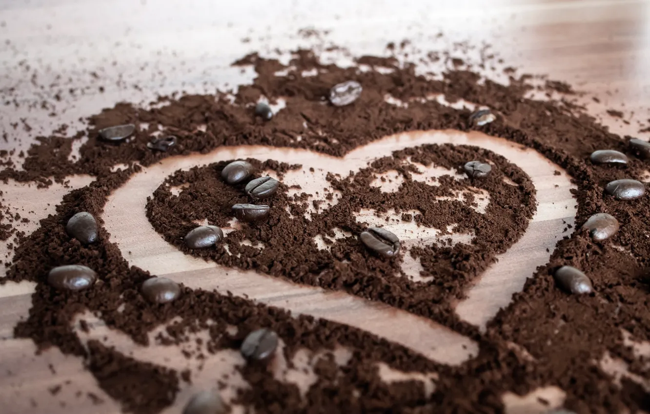Photo wallpaper love, heart, coffee, grain, drink, powder, powder