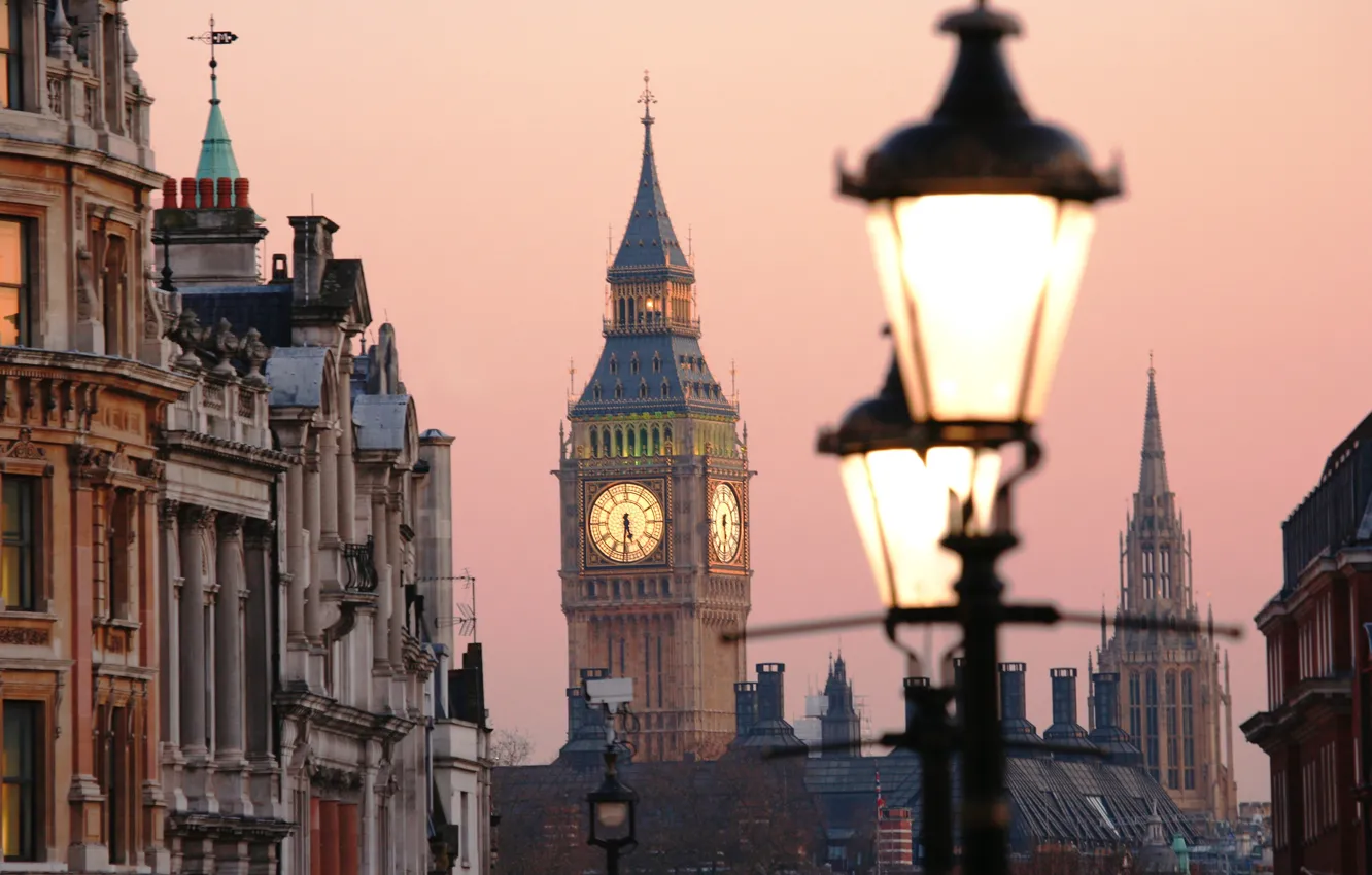 Photo wallpaper light, sunset, the city, England, London, building, the evening, lighting