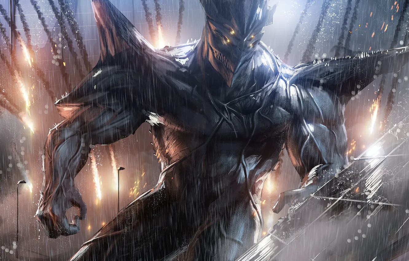 Photo wallpaper rain, rocket, giant, monster